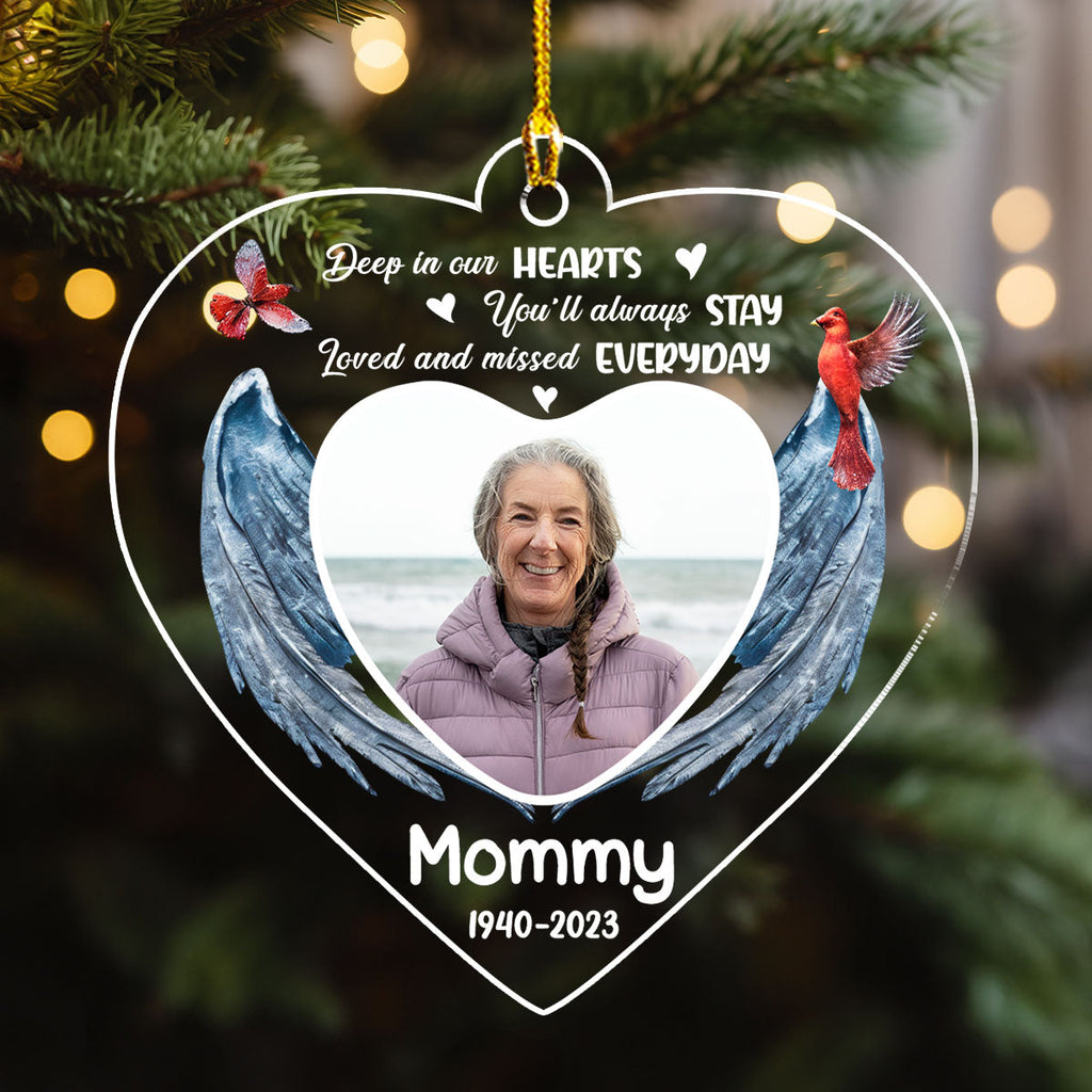 Custom Photo Memorial Christmas Ornament, Sympathy Keepsake • Loved And Missed Everyday - Personalized Acrylic Ornament