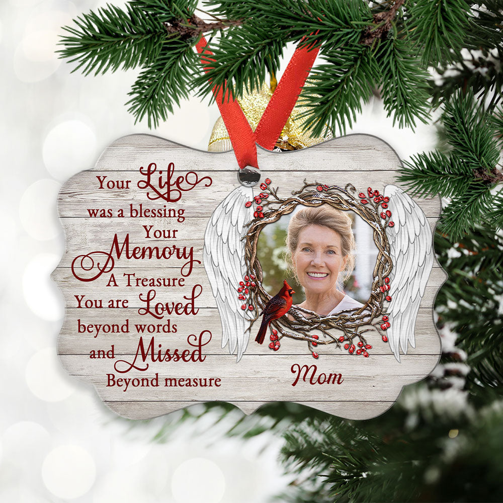 Custom Photo Memorial Christmas Ornament, Sympathy Keepsake • A Blessing Life - Personalized Aluminum Ornament