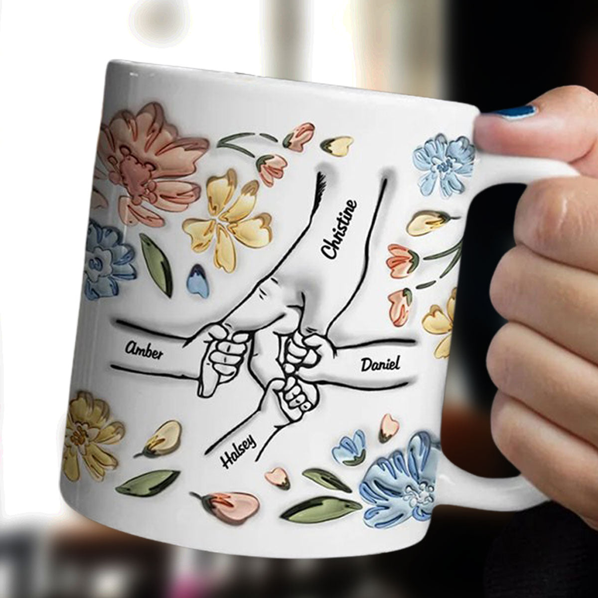 Custom Christmas & Birthday Gift for Mom • Hand In Hand, I Will Always Protect You - Personalized 3D Inflated Effect Mug