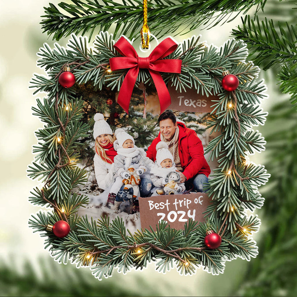 Custom Photo Family Ornament, Christmas Gift for Family Members • Best Trip Ever - Personalized Acrylic Ornament