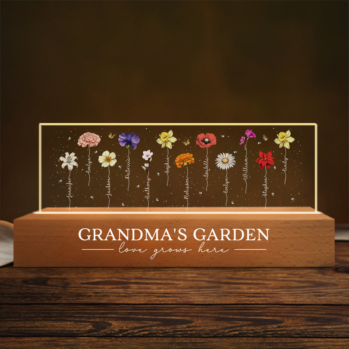 Custom Gifts for Grandma Mom Wife, Mother's Day Birthday • Garden Of Grandma - Personalized Acrylic Letters 3D LED Night Light
