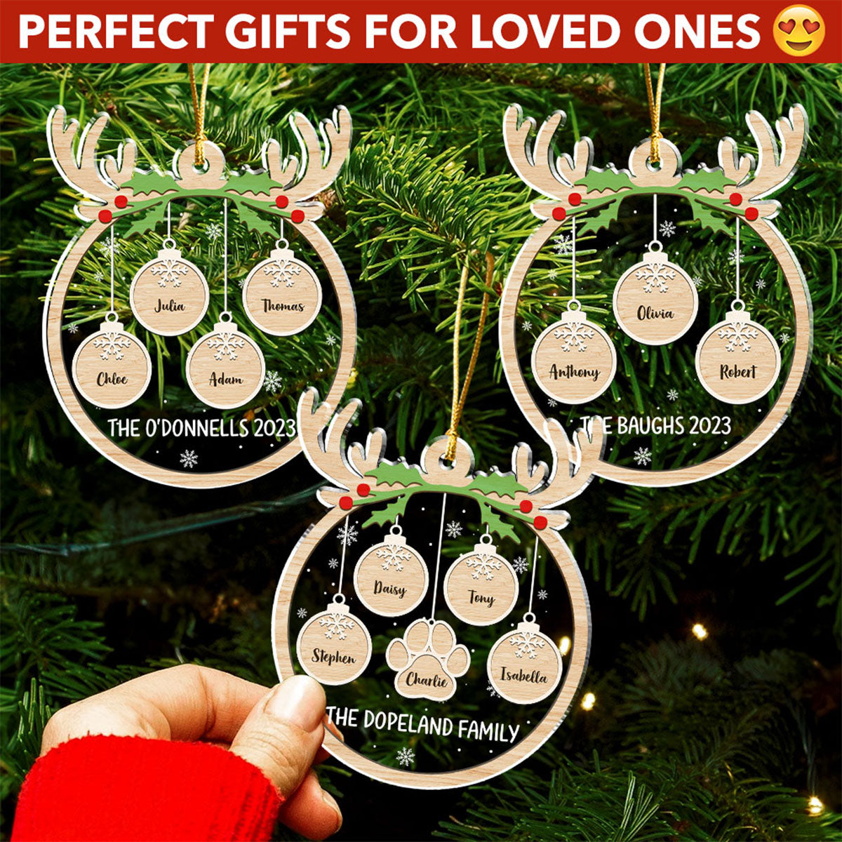 Custom Family Ornament, Christmas Gift for Family Members •  Paw Charm - Personalized Acrylic Ornament