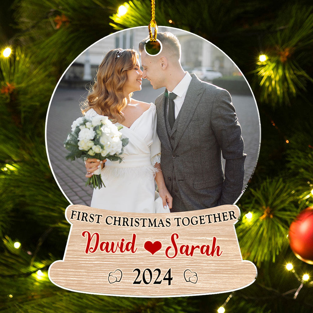 Custom Photo Couple Christmas Ornament, Anniversary Gift • 1st Christmas Married Photo - Personalized Acrylic Ornament