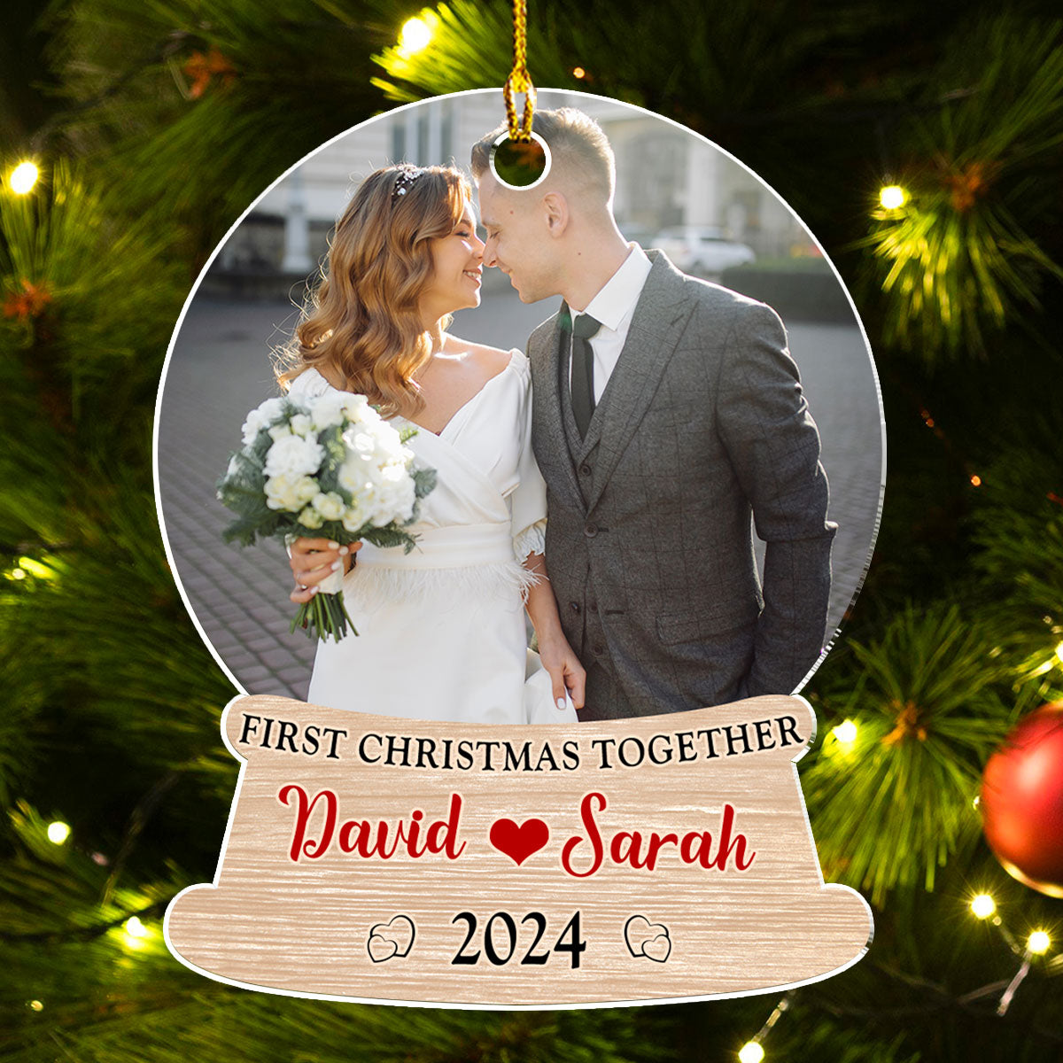 Custom Photo Couple Christmas Ornament, Anniversary Gift • 1st Christmas Married Photo - Personalized Acrylic Ornament