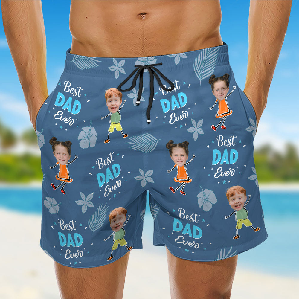 Custom Photo Best Dad Grandpa Ever Swim Trunks, Birthday Summer Gift • Best Dad Ever - Personalized Beach Shorts