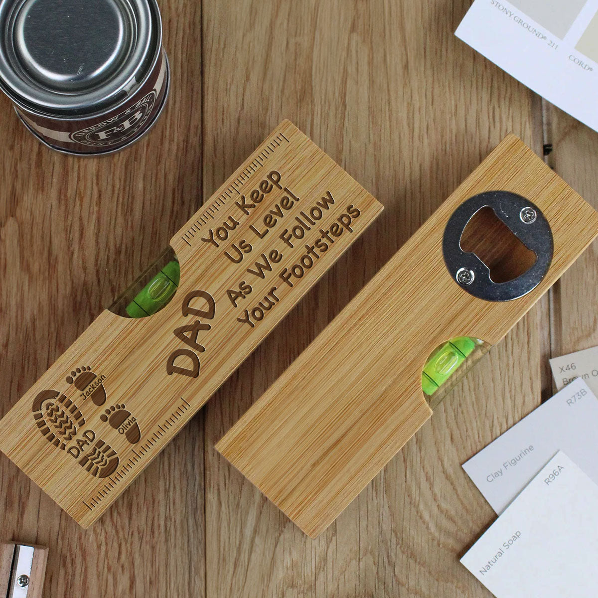 Dad You Keep Me Level - Personalized Engraved Wooden Spirit Level Bottle Opener