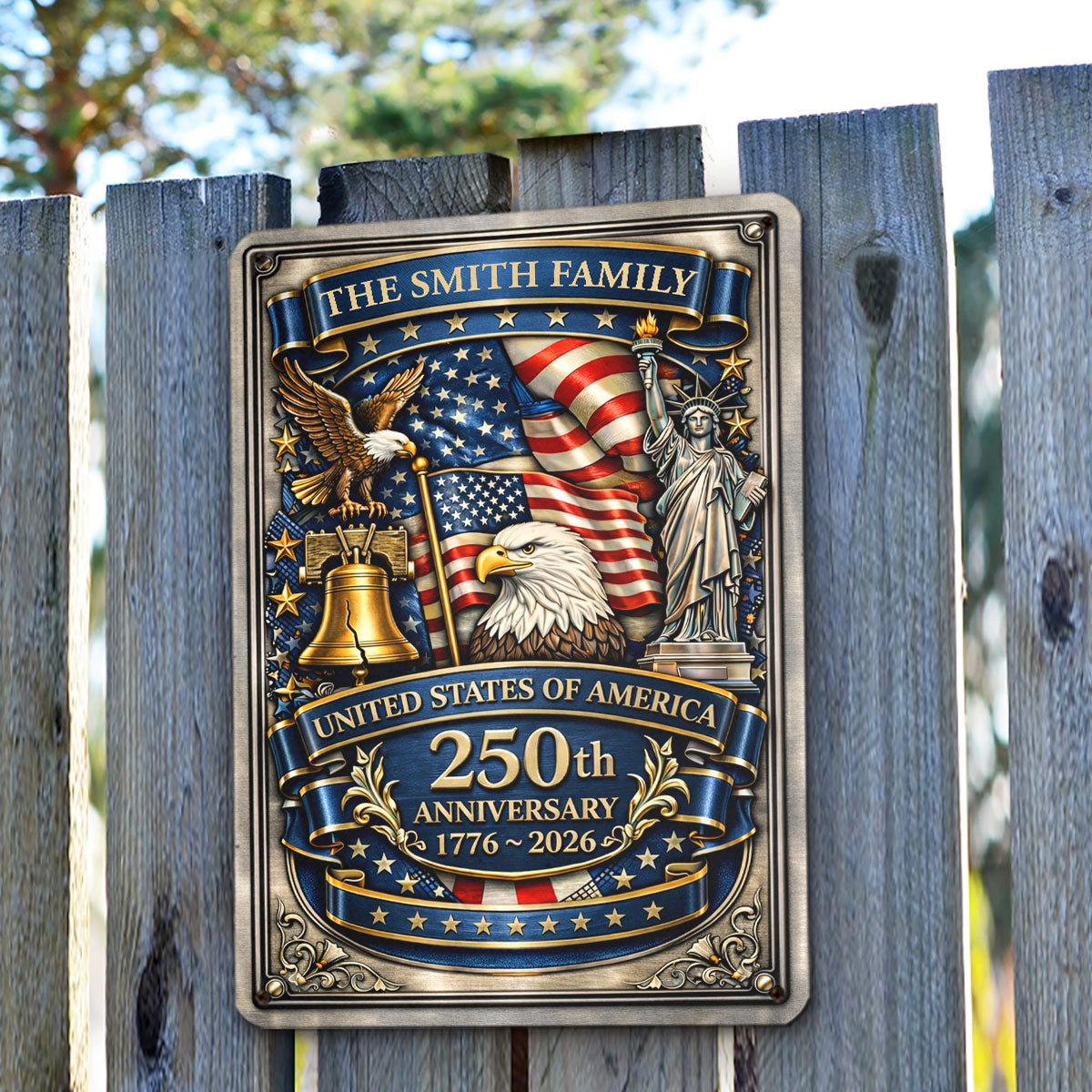 Custom Family Patriotic Home Decor, 250th Anniversary • America Anniversary - Personalized 3D Inflated Effect Metal Sign