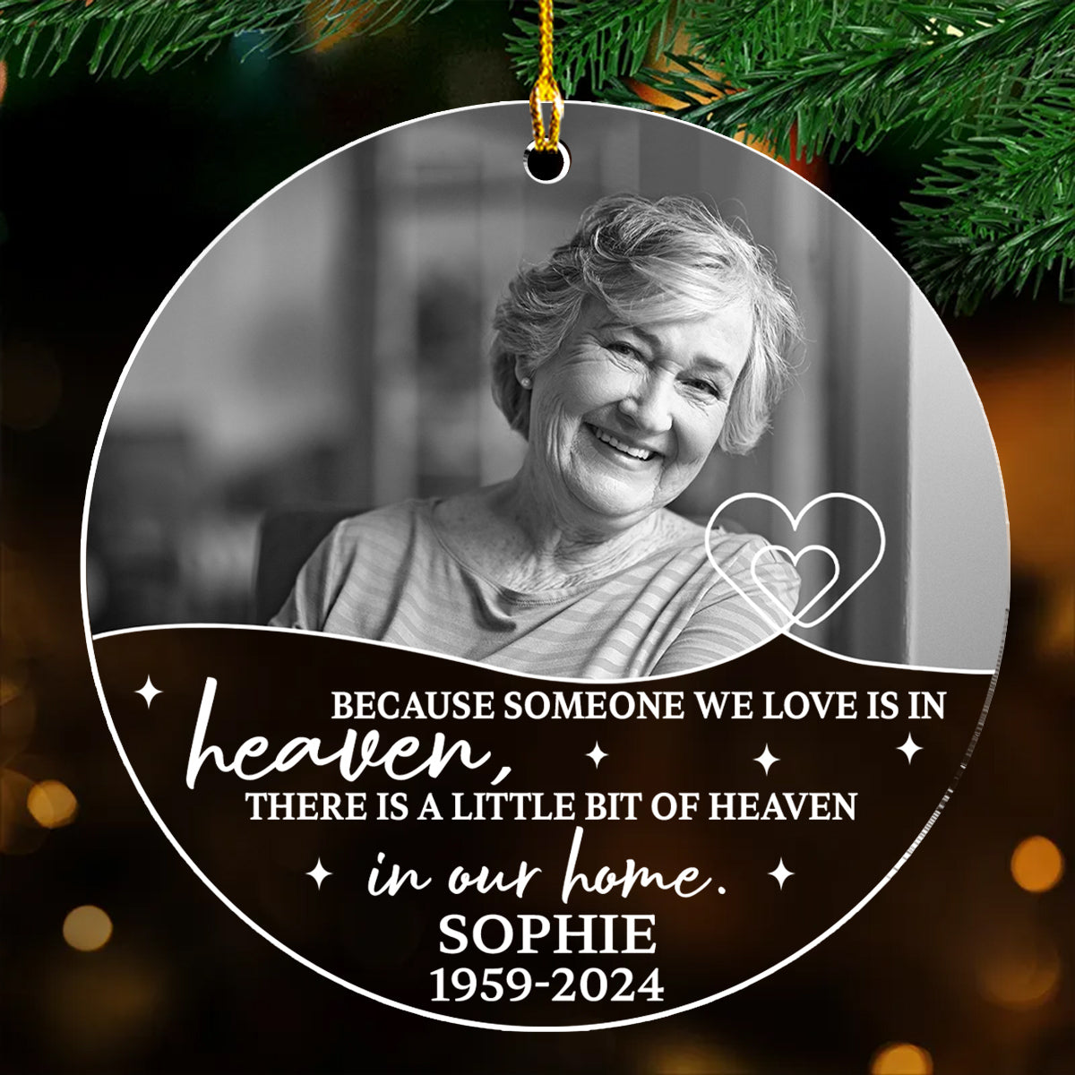 Custom Photo Memorial Christmas Ornament, Sympathy Keepsake • Heaven In Our Hearts - Personalized Acrylic Ornament