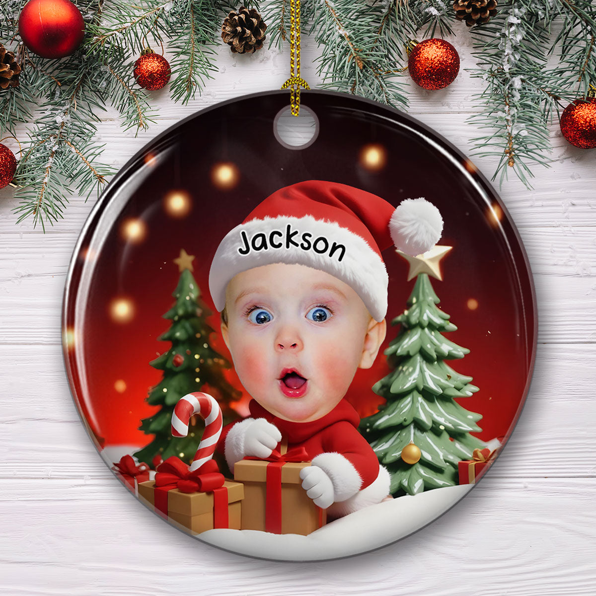 Custom Photo Baby Christmas Ornament for New Parents • Christmas Baby - Personalized Ceramic Ornament