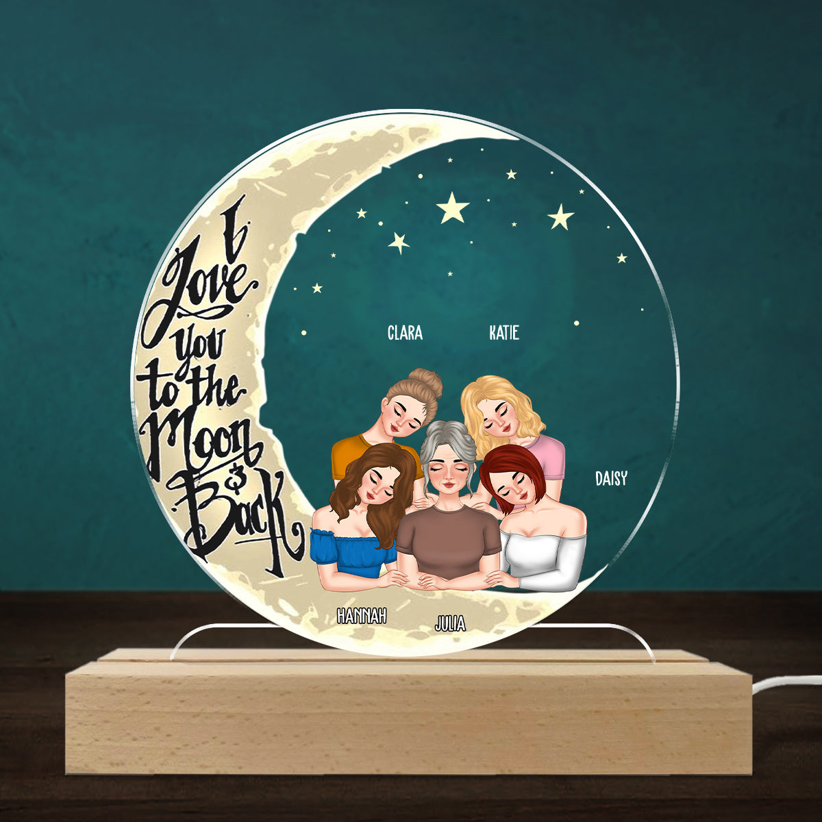Custom Gift for Mom Grandma, Mother's Day Birthday • Love Mom To The Moon And Back - Personalized LED Light