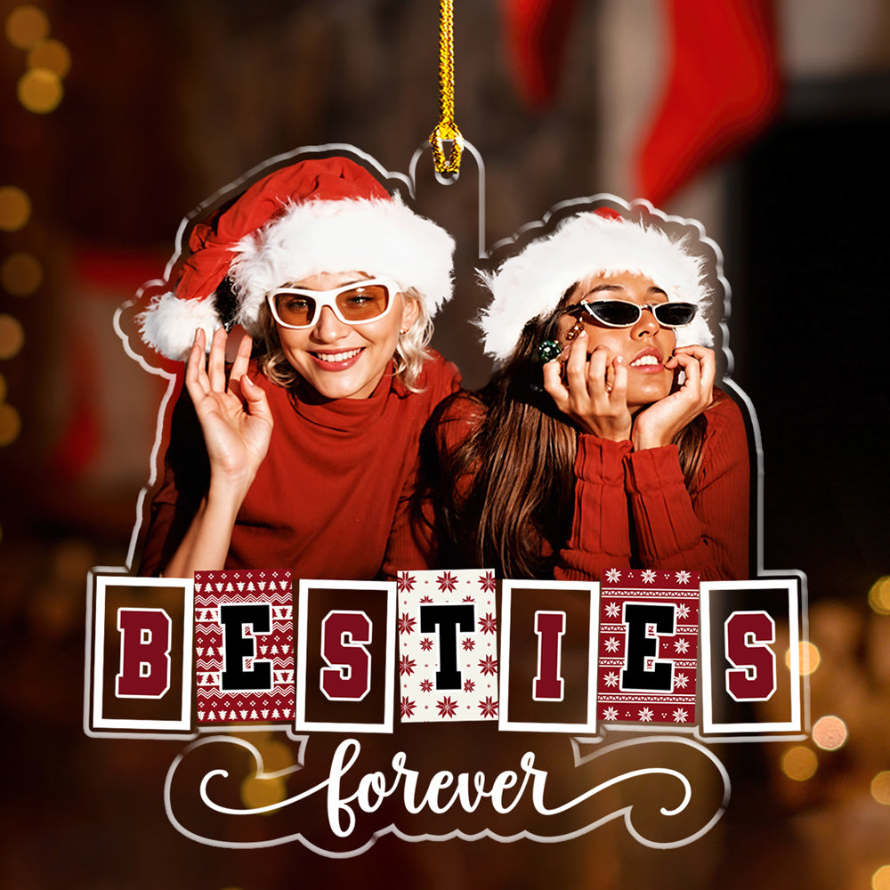 Custom Photo Friendship Christmas Ornament, Best Friend Gift • Photo Bestie Forever - Personalized Acrylic Ornament