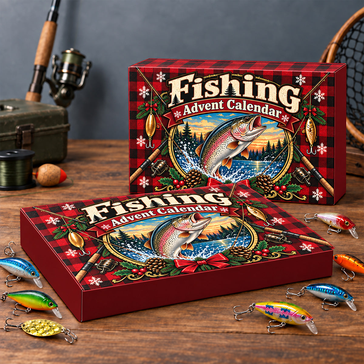 Custom Christmas Advent Calendar 2026 Fishing Lure Set, 24-Day Countdown • Fisherman - Fishing Advent Calendar