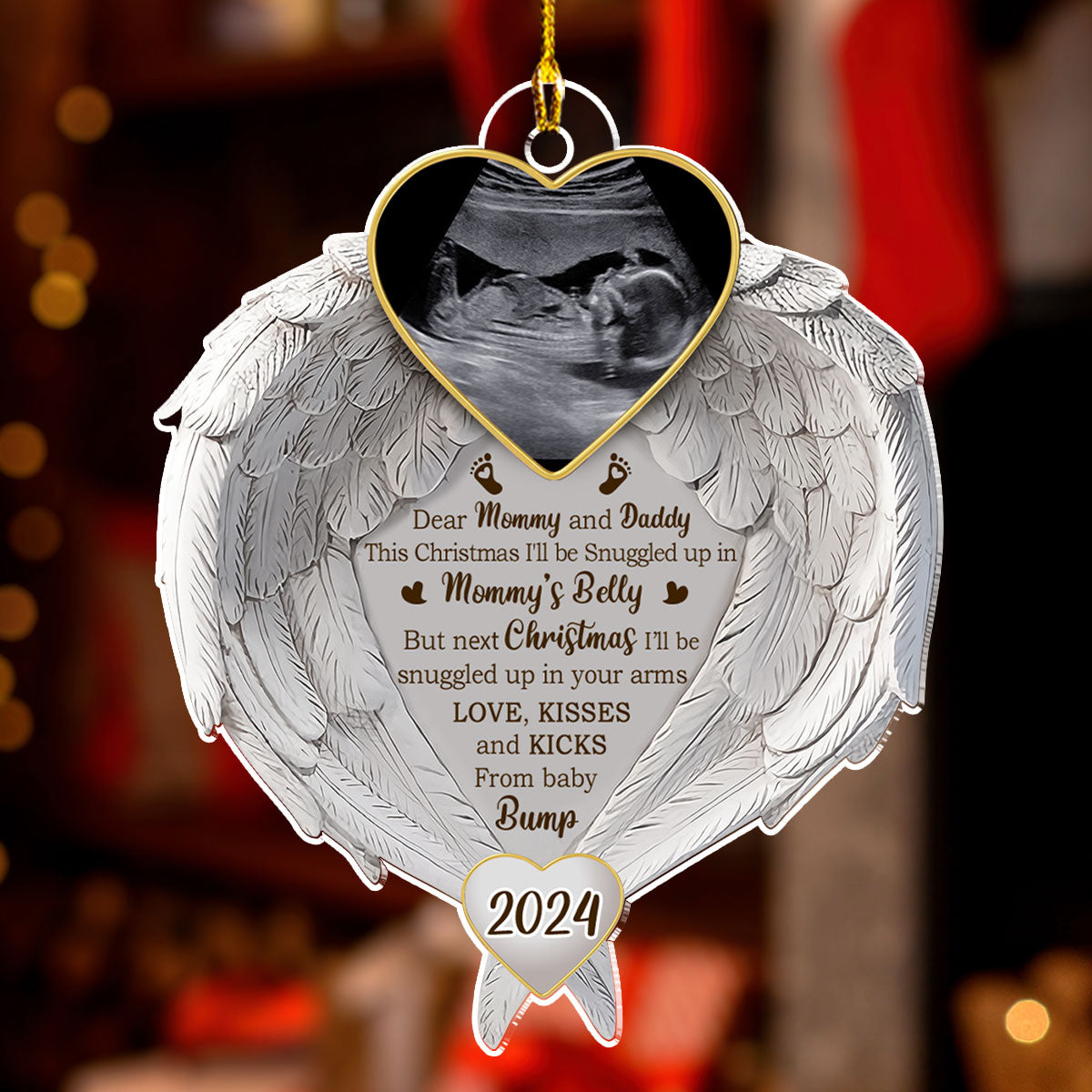 Custom Photo Baby Christmas Ornament for New Parents • Photo Baby Will Be Snuggled In The Belly Of Mommy - Personalized Acrylic Ornament