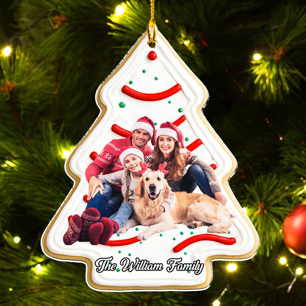 Custom Photo Family Ornament, Christmas Gift for Family Members • Christmas Tree Cake Photo - Personalized Acrylic Ornament