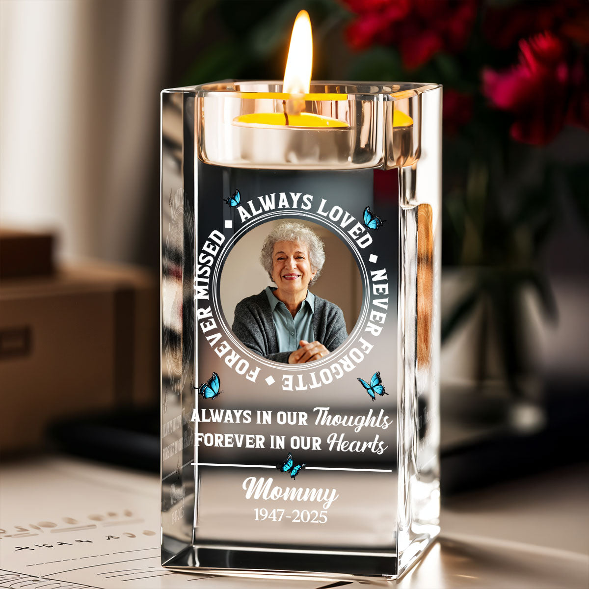 Always Loved - Personalized Crystal Candle Holder