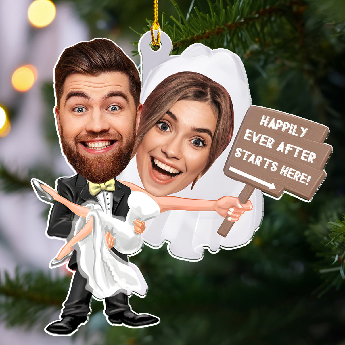 Custom Photo Couple Christmas Ornament, Anniversary Gift • Happily Ever After - Personalized Acrylic Ornament