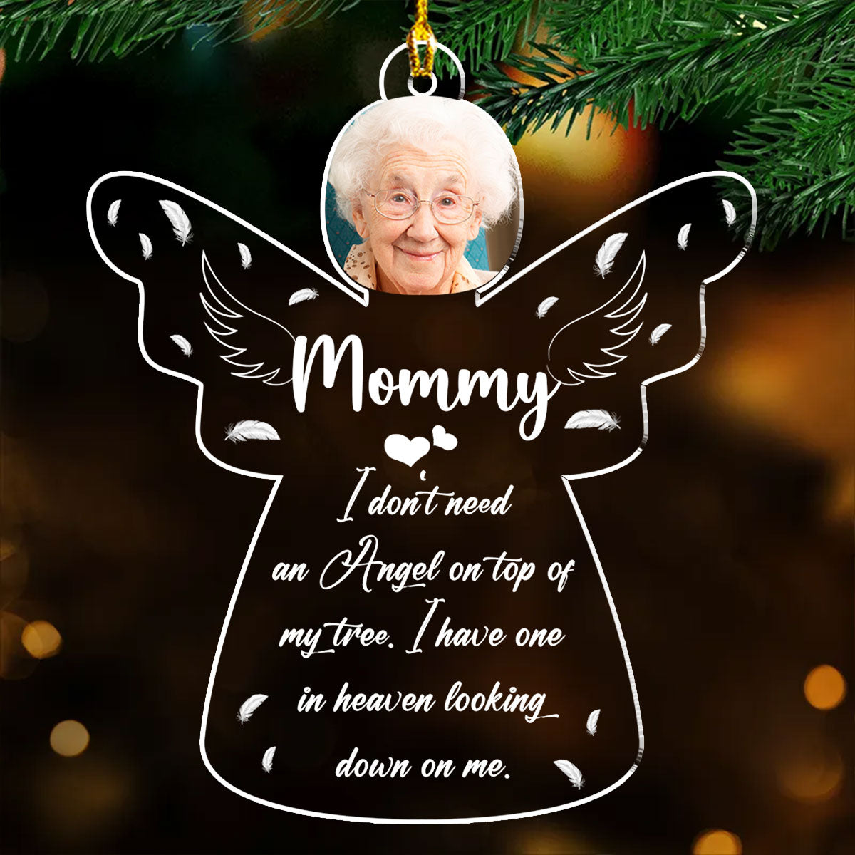 Custom Photo Memorial Christmas Ornament, Sympathy Keepsake • Someone In Heaven Looking Down On Me - Personalized Acrylic Ornament