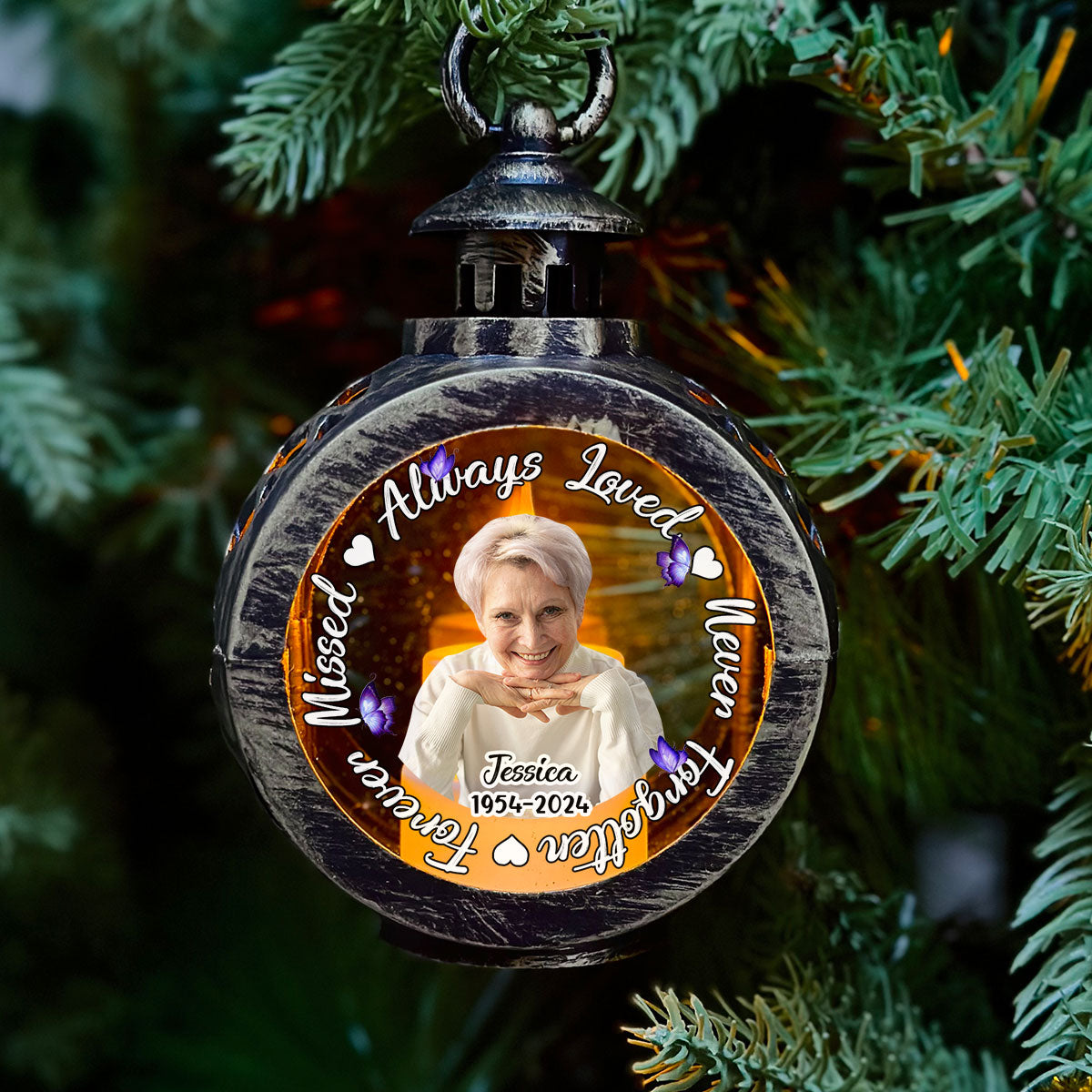 Custom Photo Memorial Christmas Night Light, Remembrance Gifts • Forever Missed - Personalized Christmas Lantern