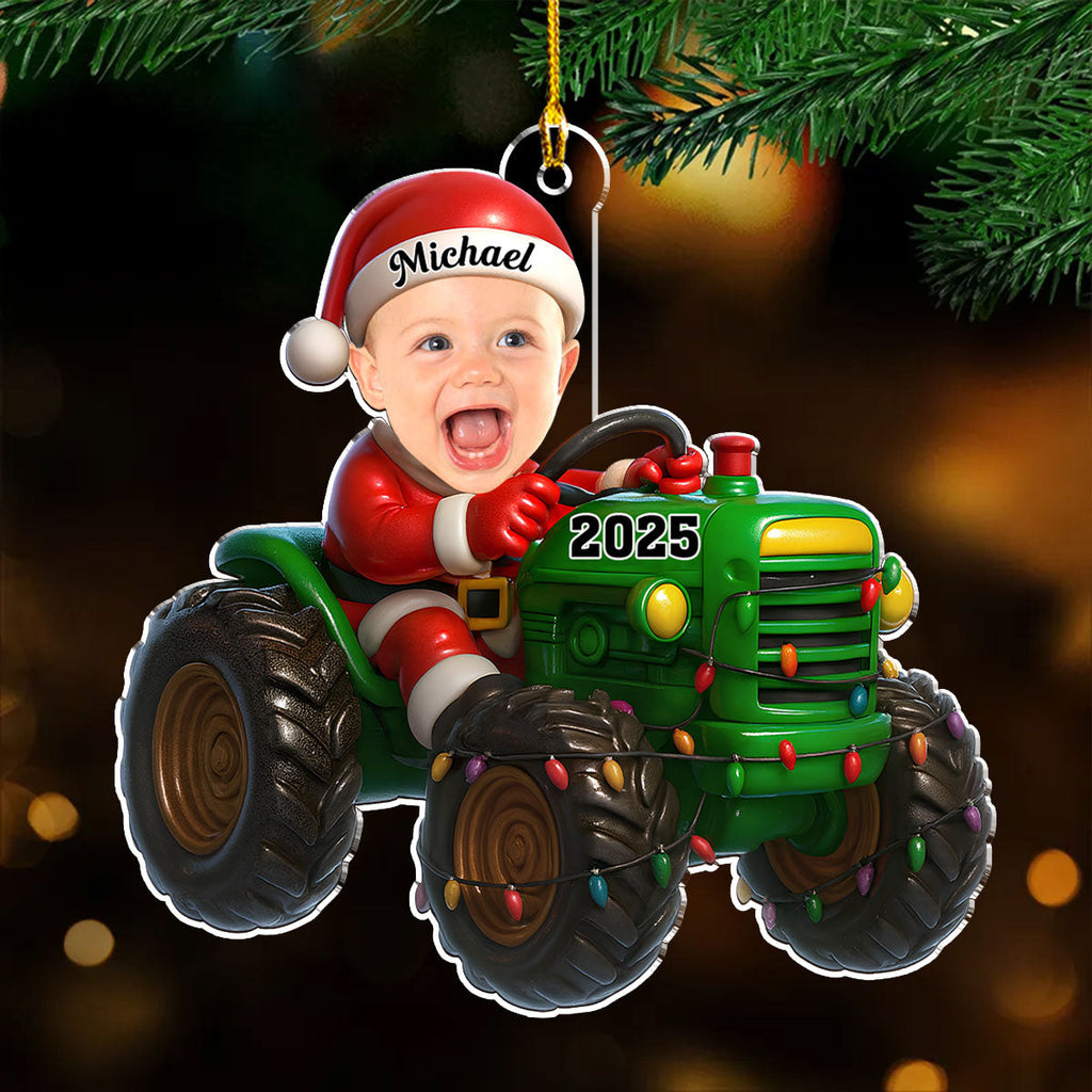 Custom Photo Baby Christmas Ornament for New Parents • Tractor Driver - Personalized Acrylic Ornament