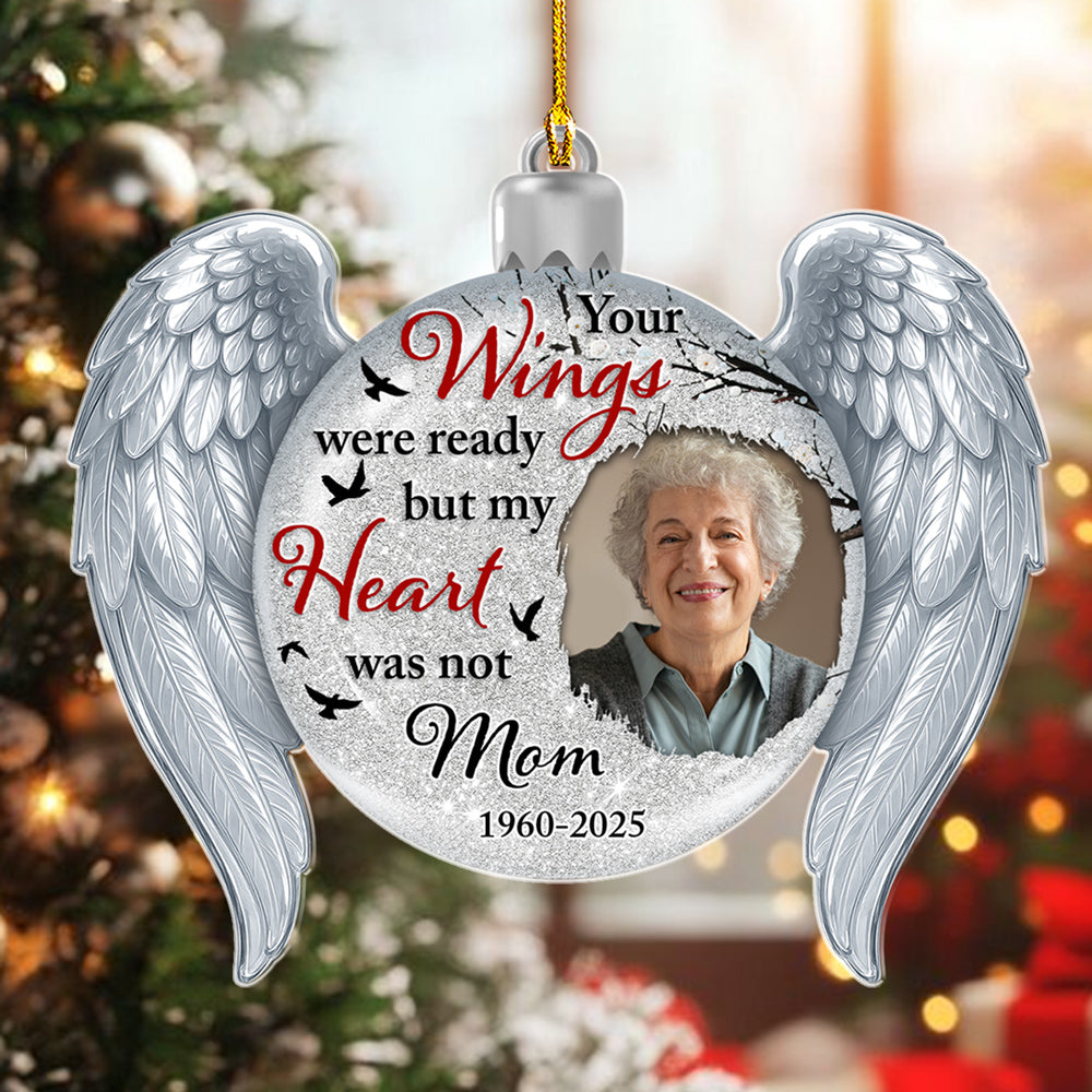Custom Photo Memorial Christmas Ornament, Sympathy Keepsake • Your Wings - Personalized Acrylic Ornament