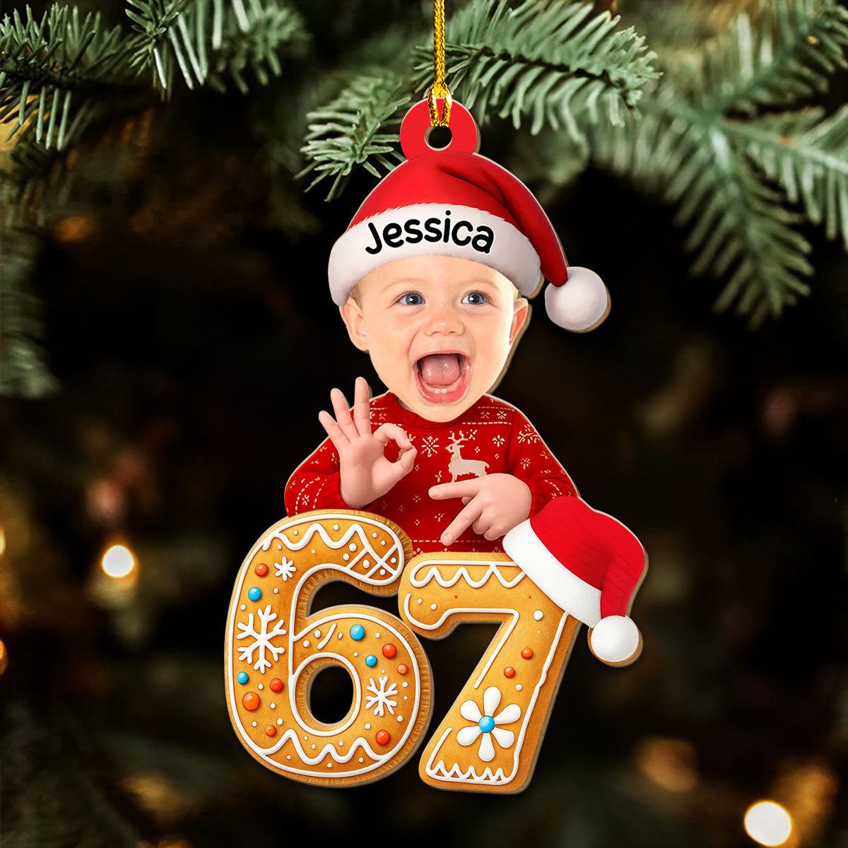 Custom Photo Baby Christmas Ornament for New Parents • Sixty Seven Is That It - Personalized 3D Effect Wood Ornament