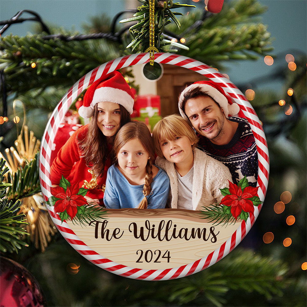 Custom Photo Family Ornament, Christmas Gift for Family Members • Family Moment - Personalized Circle Ceramic Christmas Ornament
