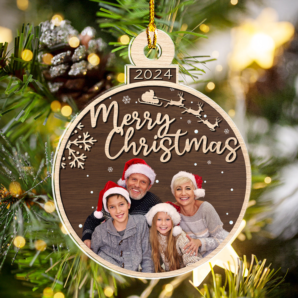 Custom Photo Family Ornament, Christmas Gift for Family Members • Holiday Heart - Personalized Acrylic Ornament