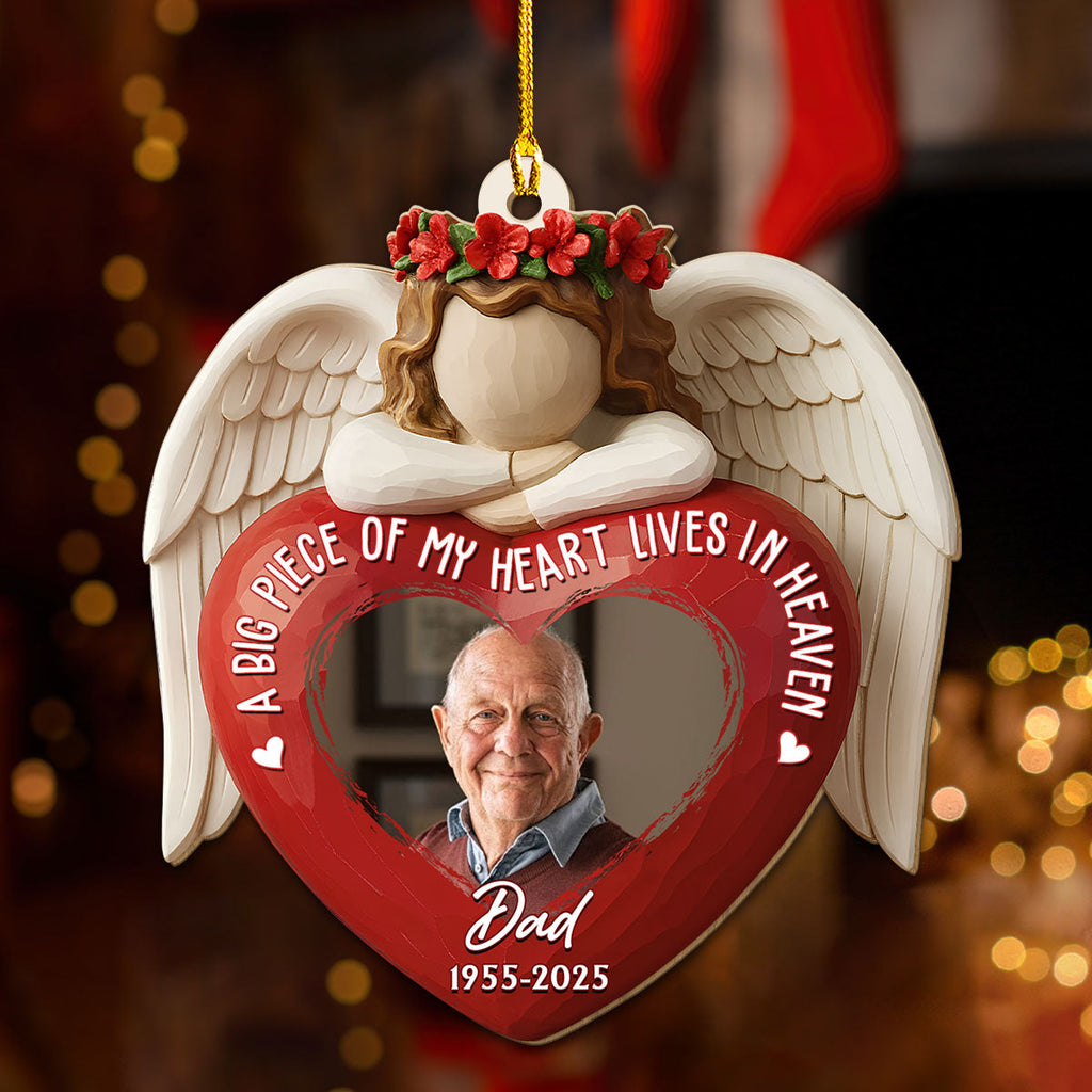 Custom Photo Memorial Christmas Ornament, Sympathy Keepsake • A Big Piece Of My Heart - Personalized Wood Ornament
