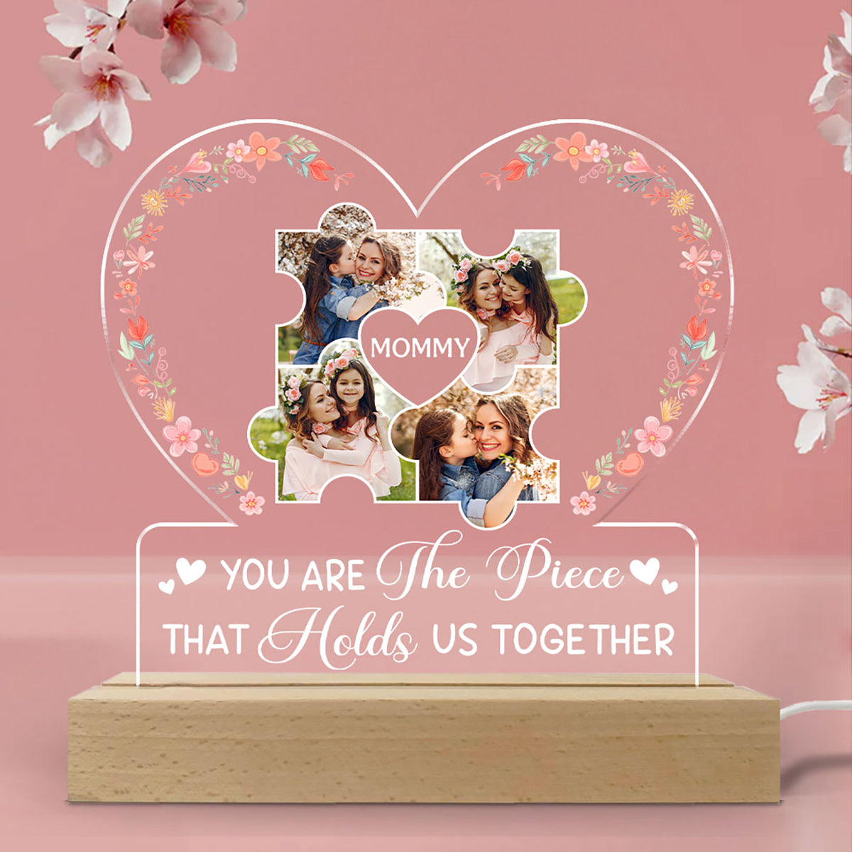 Custom Photo Mother's Day Gift for Mom Grandma • Hold Us Together - Personalized LED Light