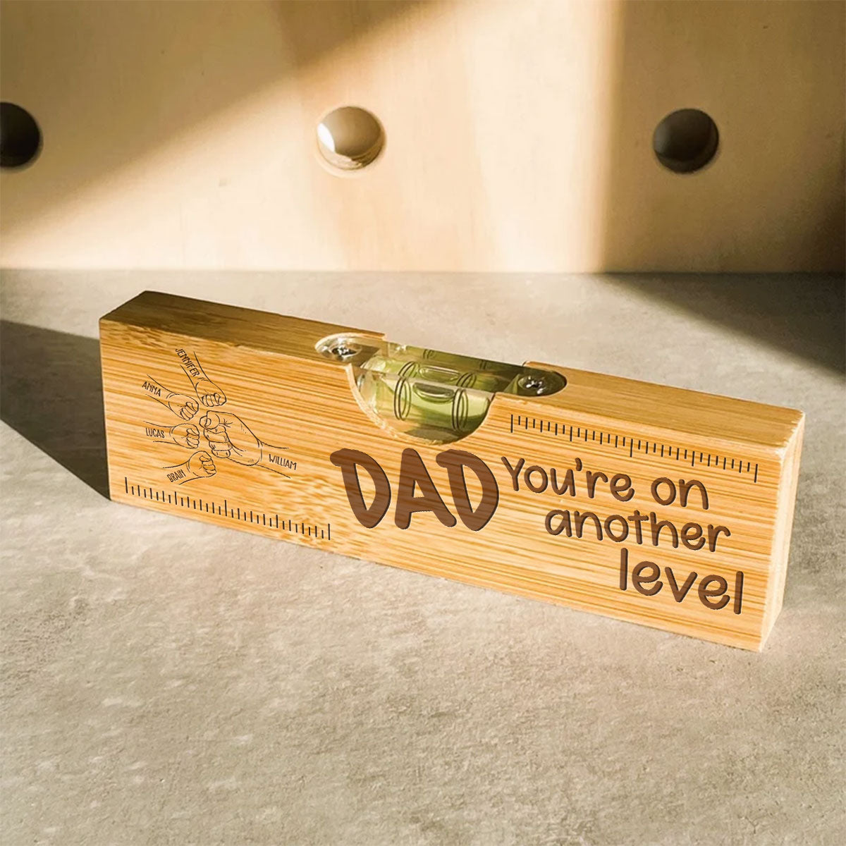 Papa Fist Bump - Personalized Engraved Wooden Spirit Level Bottle Opener