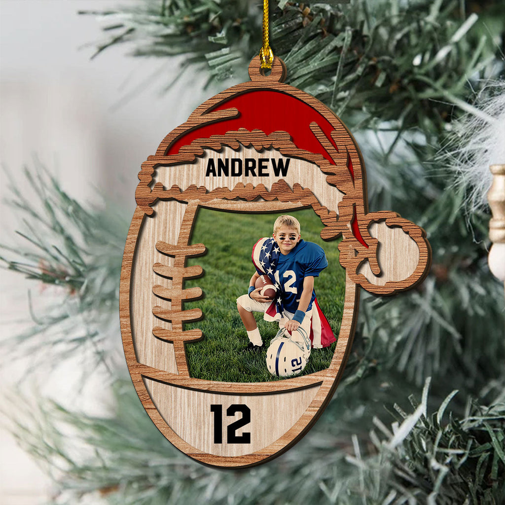 Custom Photo Keepsake Christmas Ornament • Football Lover Photo - Personalized 2-layered Wood Ornament
