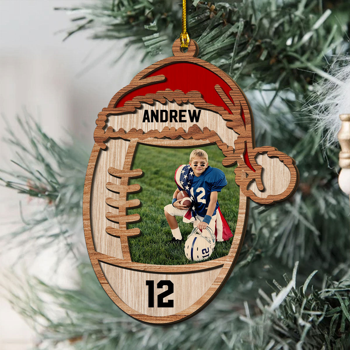 Custom Photo Keepsake Christmas Ornament • Football Lover Photo - Personalized 2-layered Wood Ornament