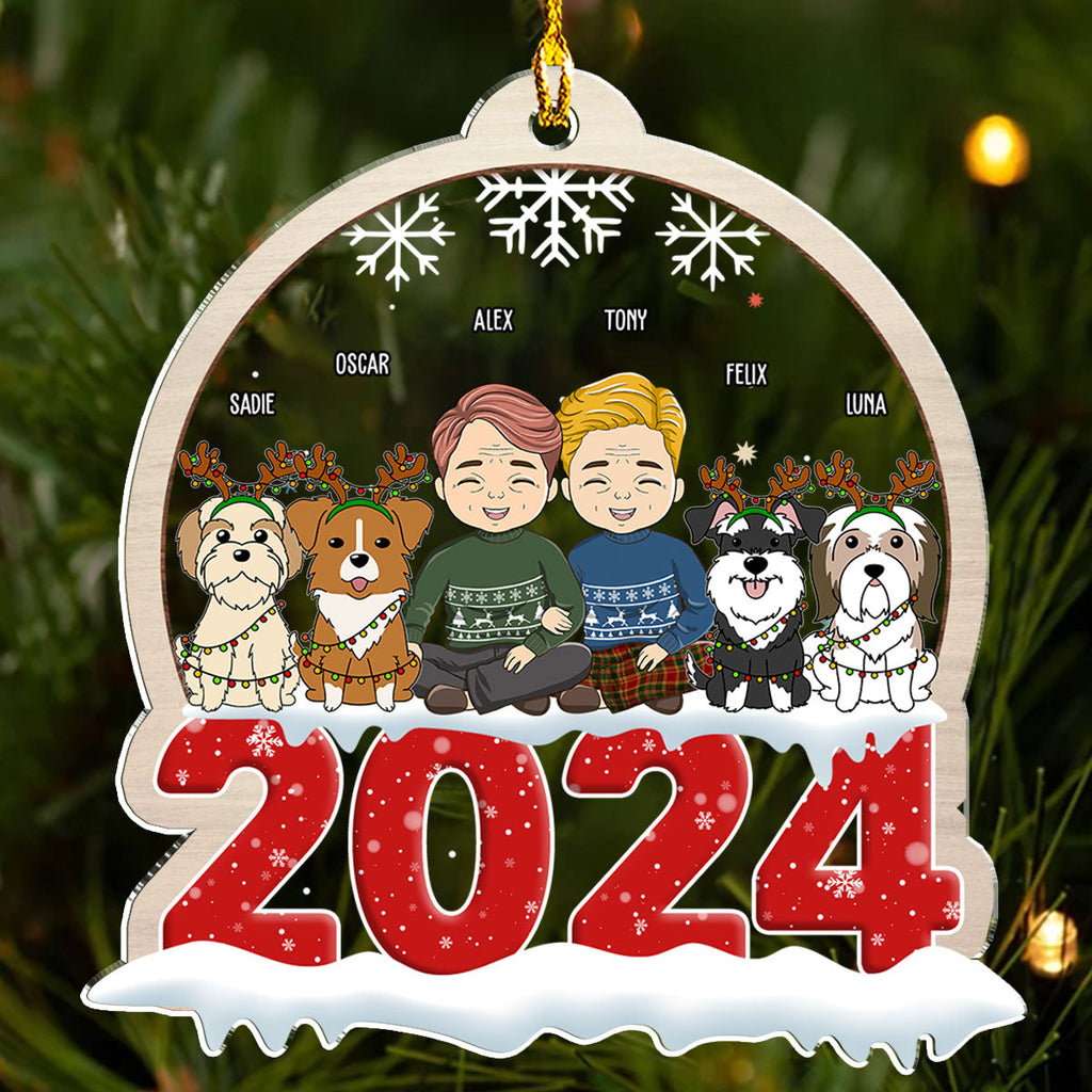 Custom Couple Christmas Ornament, Anniversary Gift •  Couple Pet Snow Globe - Personalized Acrylic Ornament
