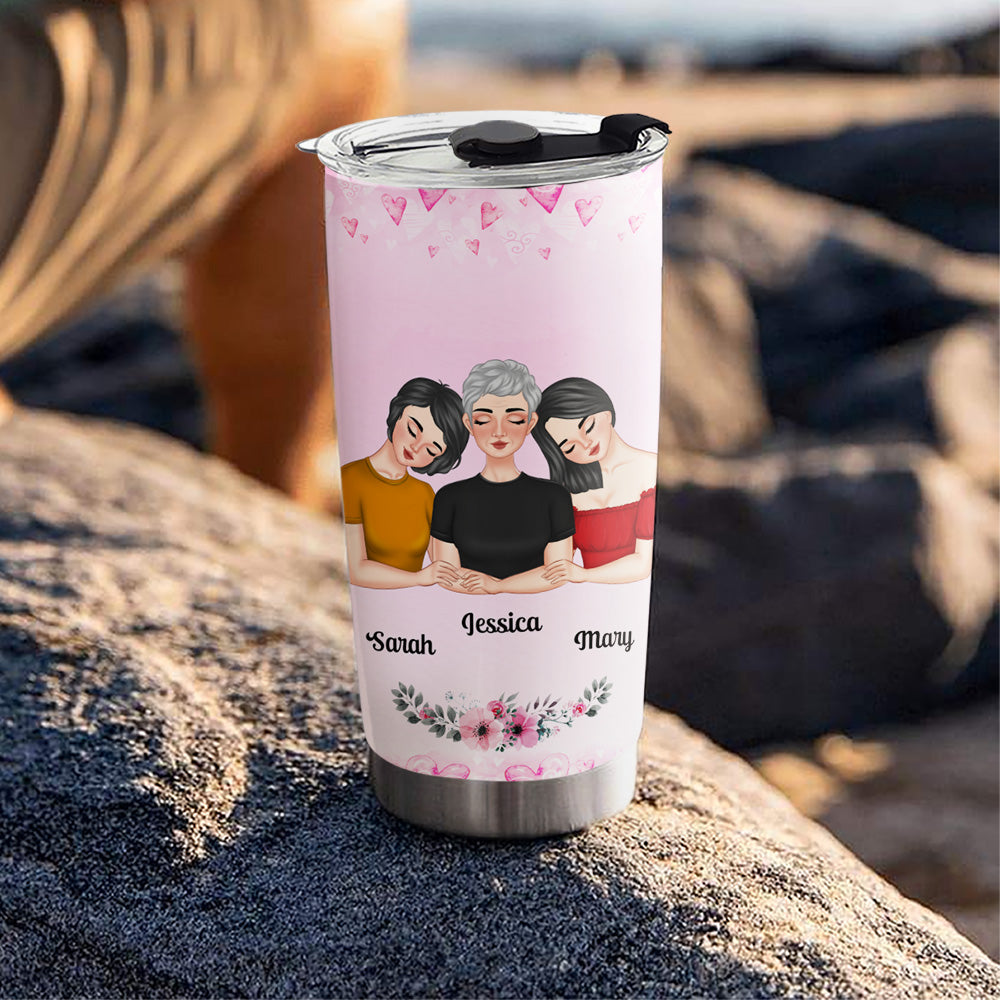 Custom Christmas Birthday Gifts For Mom • Mother And Daughters Pink Heart - Personalized Tumbler