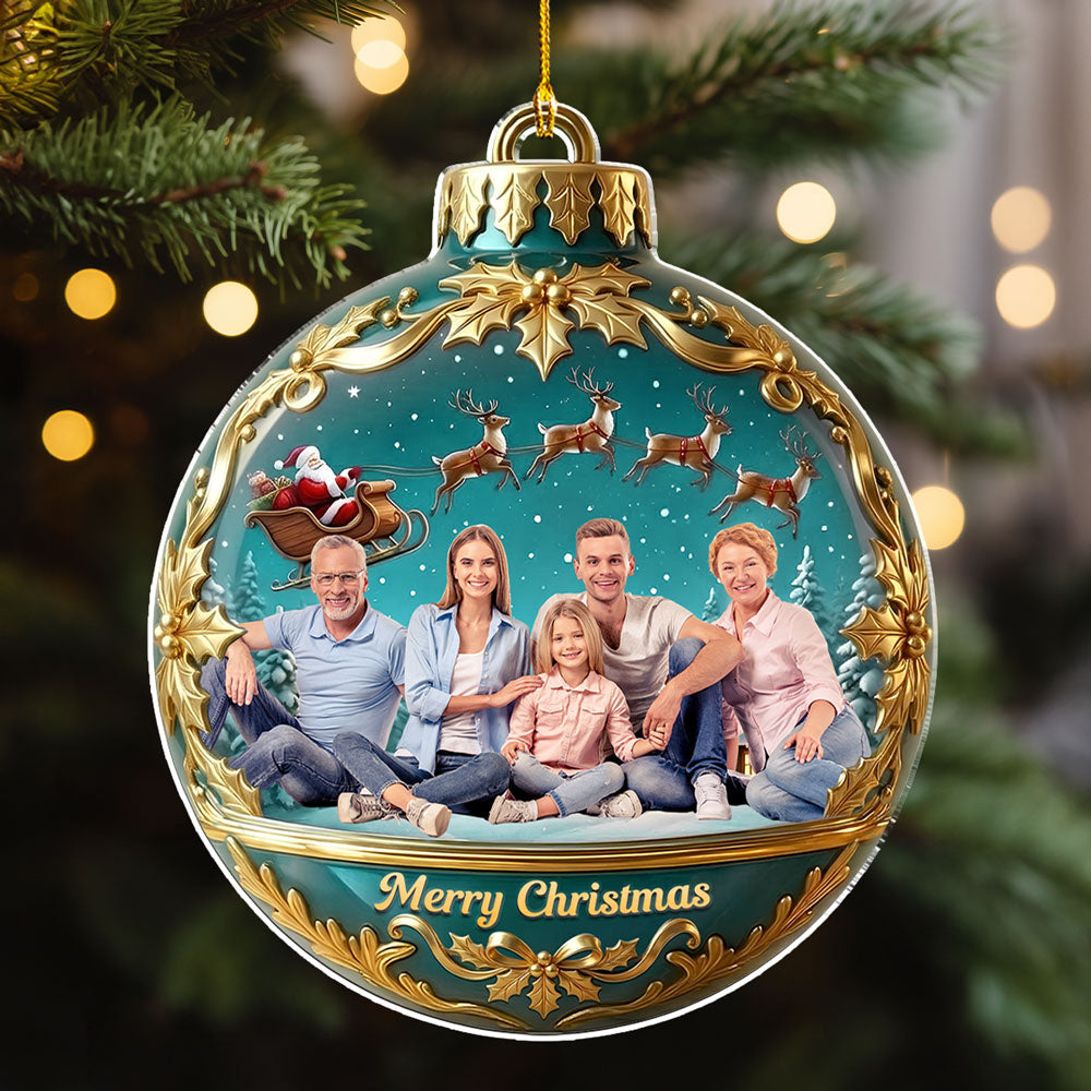 Custom Photo Family Ornament, Christmas Gift for Family Members • Have A Holly Jolly Christmas - Personalized 3D Effect Acrylic Ornament