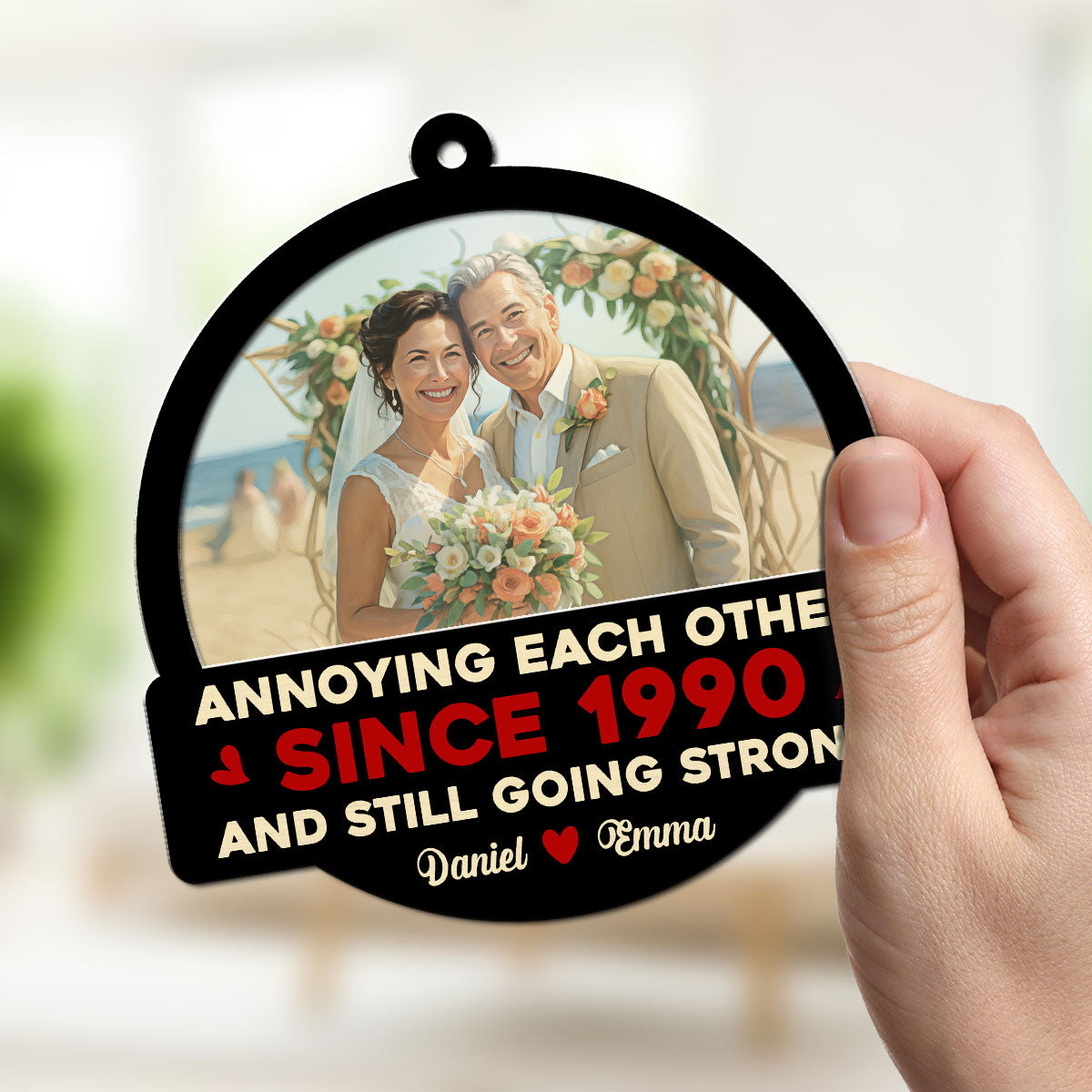 Custom Photo Couple Hanging Decor, Anniversary Valentine's Day Gifts • Photo Annoying Each Other - Personalized Suncatcher