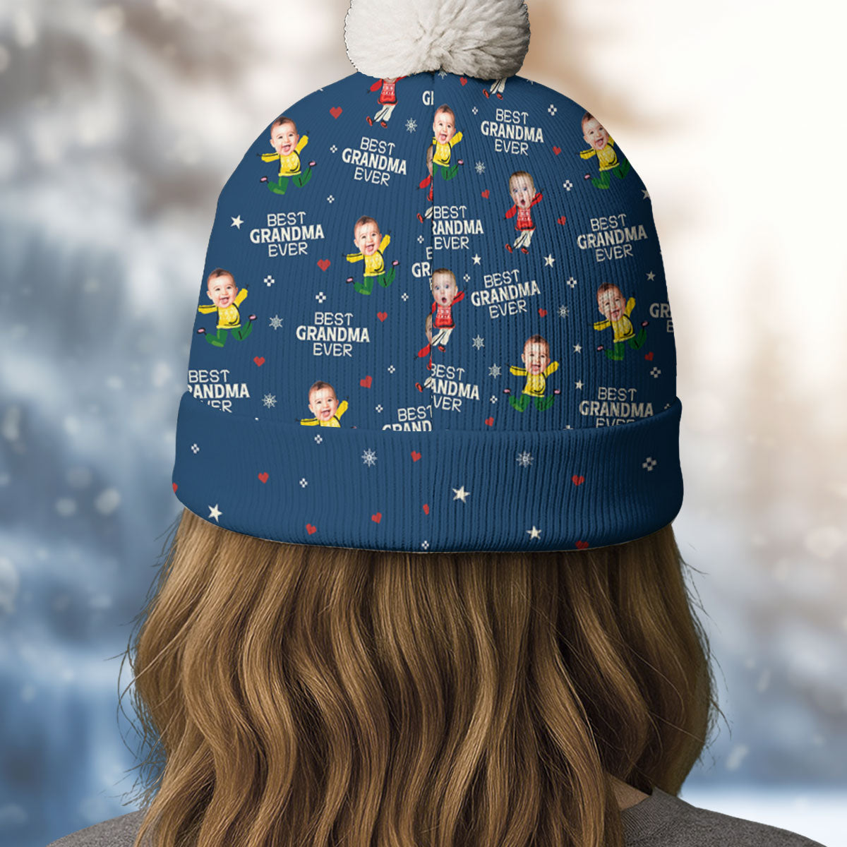 Custom Photo Grandma Christmas Winter Hat • Best Grandma - Personalized Bobble Beanie Hat