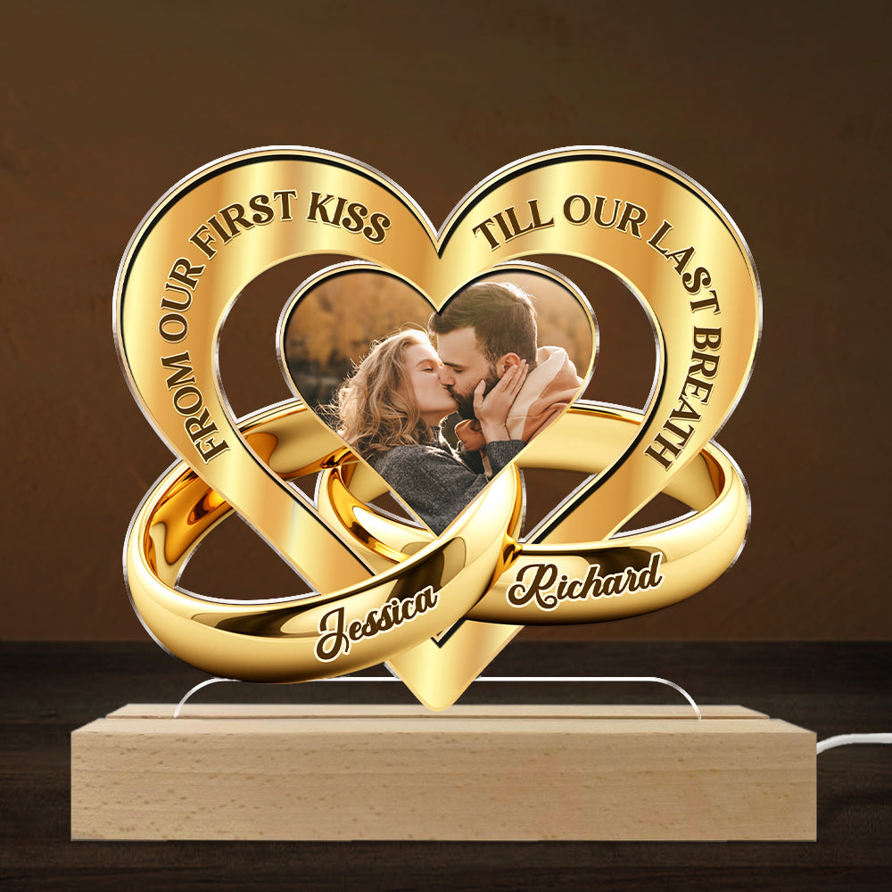 Custom Photo Couple Gift for Anniversary, Valentine's Day, Christmas • From First Kiss Till Last Breath - Personalized LED Light