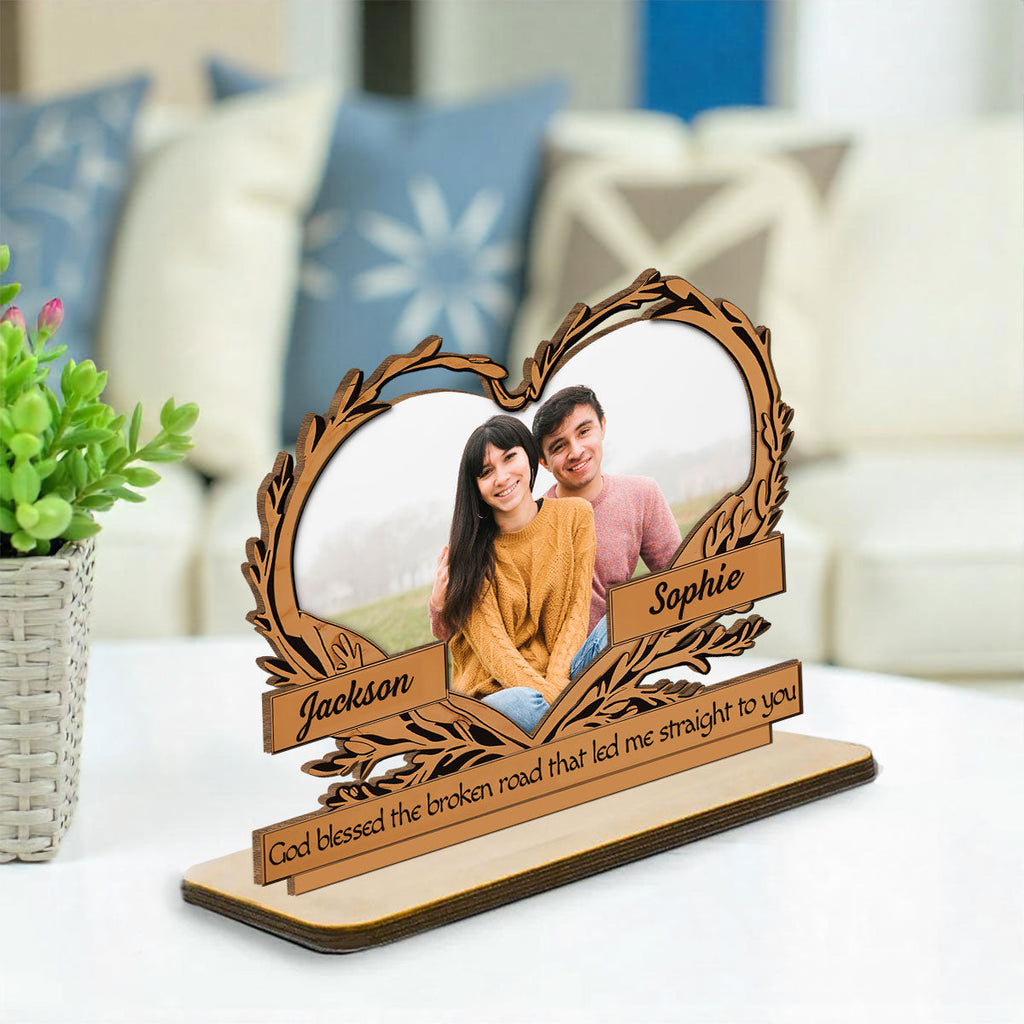 Custom Couple's Decor, Anniversary & Wedding Gift • Led Me Straight To You - Personalized 2-Layer Wood Plaque With Flat Base