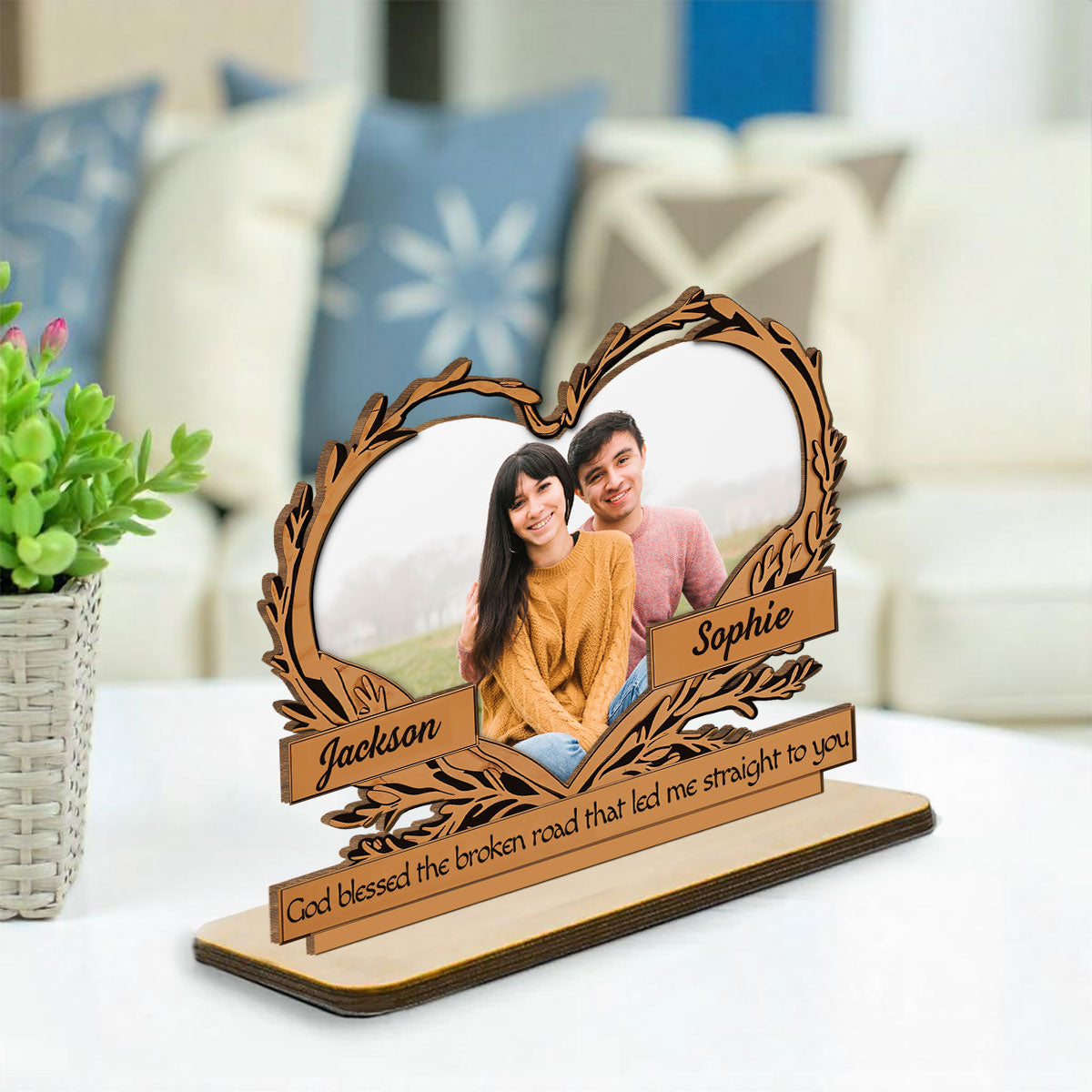 Custom Couple's Decor, Anniversary & Wedding Gift • Led Me Straight To You - Personalized 2-Layer Wood Plaque With Flat Base