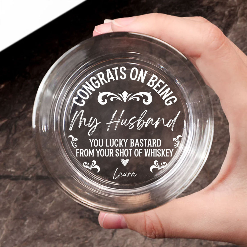 Custom Christmas Anniversary Birthday Drinkware Gifts for Husband • Congrats On Being My Husband - Family Personalized Whiskey Glass - Father's Day, Gift For Dad, Grandpa