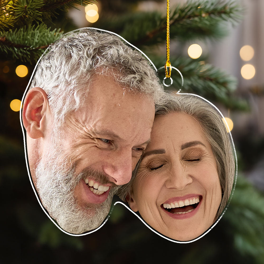 Custom Photo Couple Christmas Ornament, Anniversary Gift • Funny Face Christmas - Personalized Acrylic Ornament