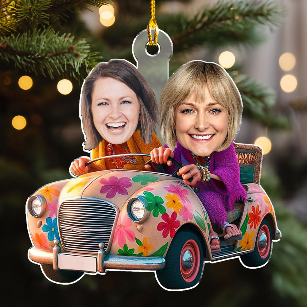 Custom Photo Friendship Christmas Ornament, Best Friend Gift • Bestie In Car - Personalized Acrylic Ornament