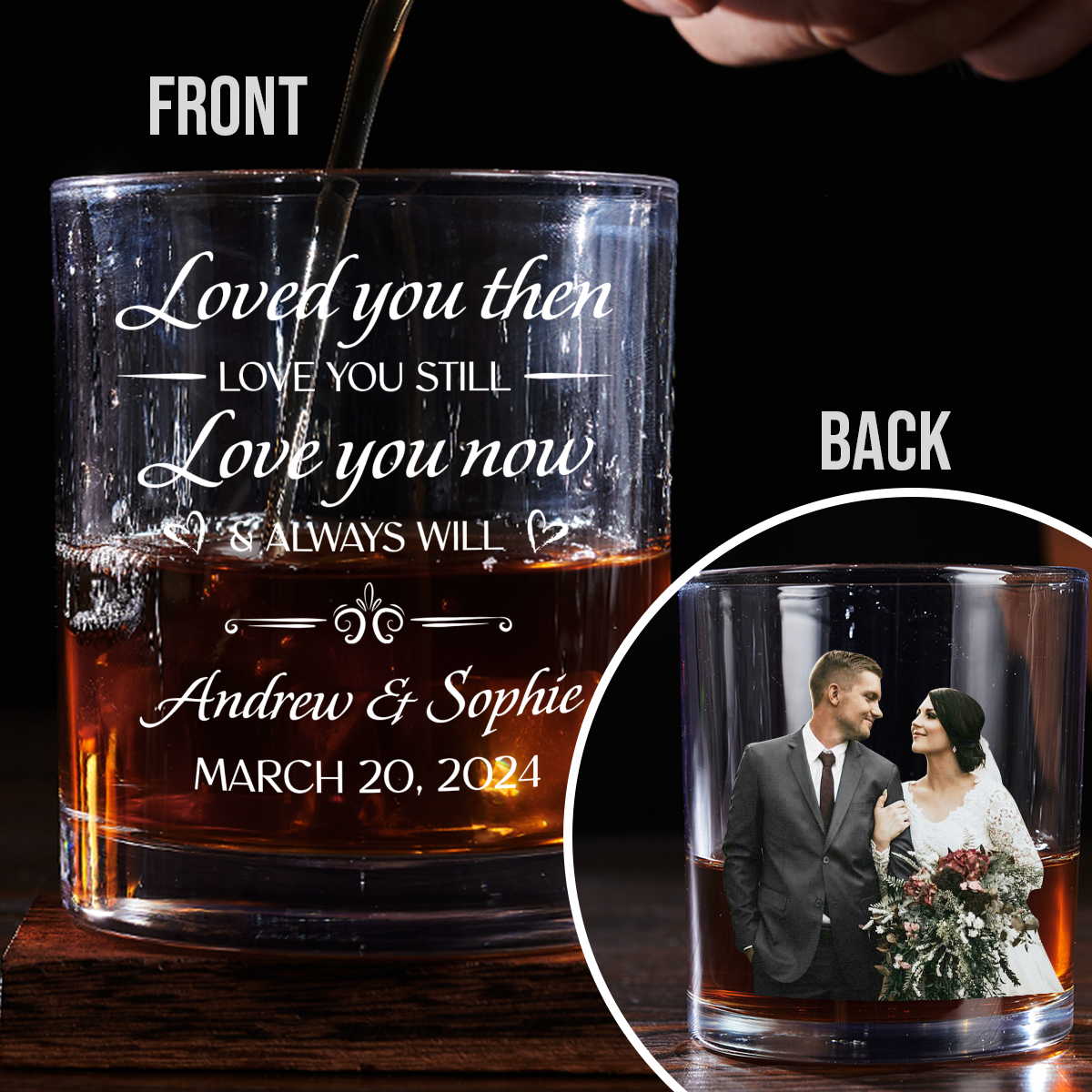 Custom Photo Christmas Anniversary Birthday Drinkware Gifts for Couple • Love You Now And Always Will - Personalized Whiskey Glass