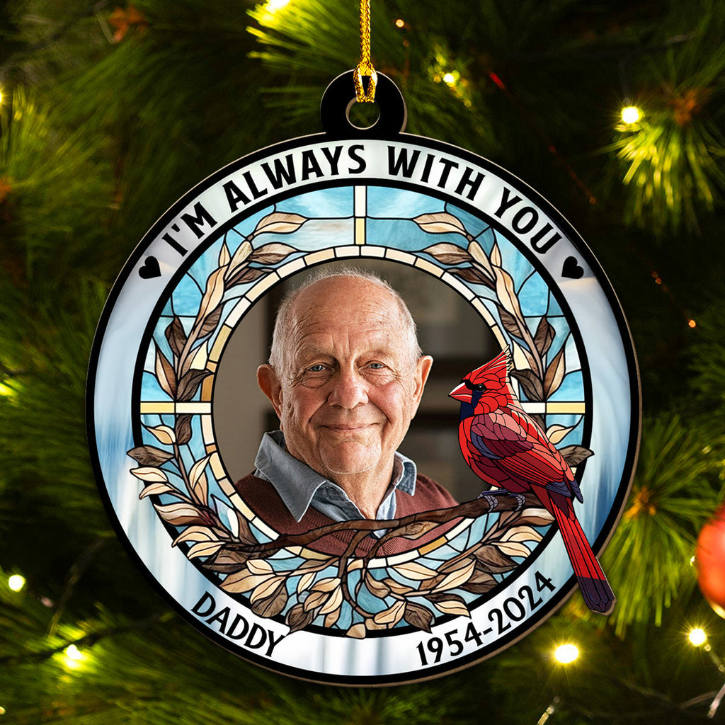 Custom Photo Memorial Christmas Ornament, Sympathy Keepsake • Forever In My Heart - Personalized Wood Ornament