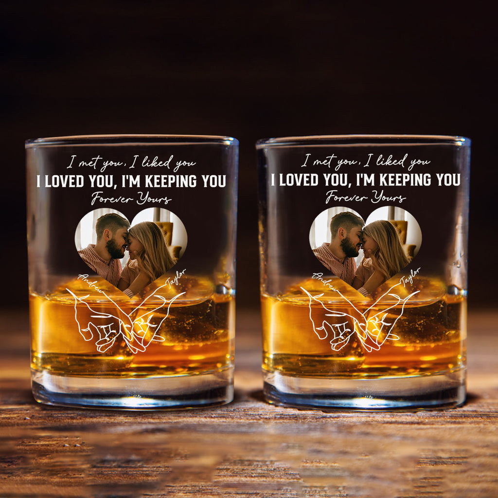 Custom Photo Christmas Anniversary Birthday Drinkware Gifts for Couple • Forever And Always - Personalized Whiskey Glass
