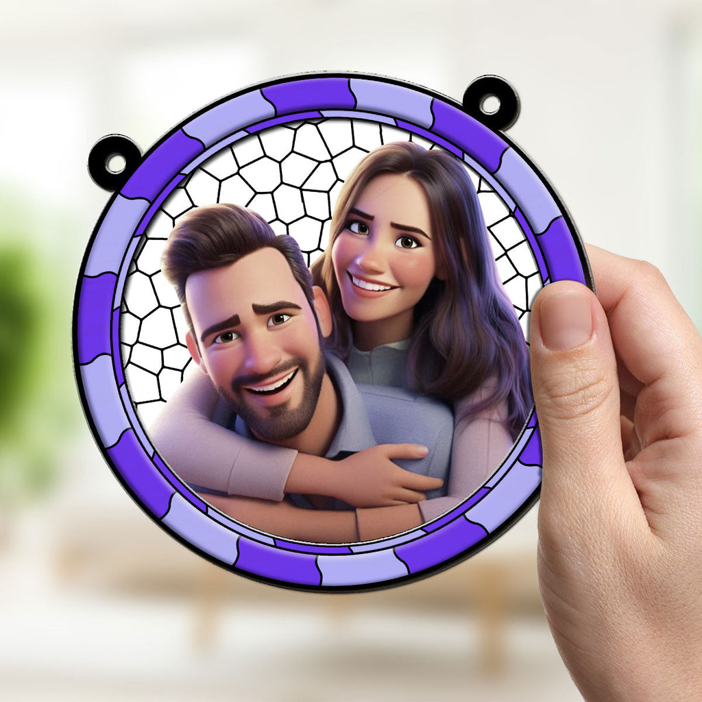 Custom Photo Couple Hanging Decor, Anniversary Valentine's Day Gifts • Cartoon There Is Love - Personalized Suncatcher