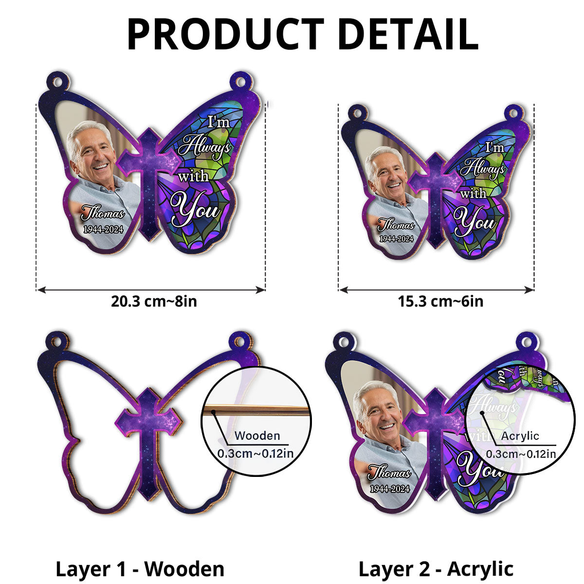 Custom Photo Memorial Hanging Decor, Remembrance Keepsake • Butterfly Memorial - Personalized Suncatcher