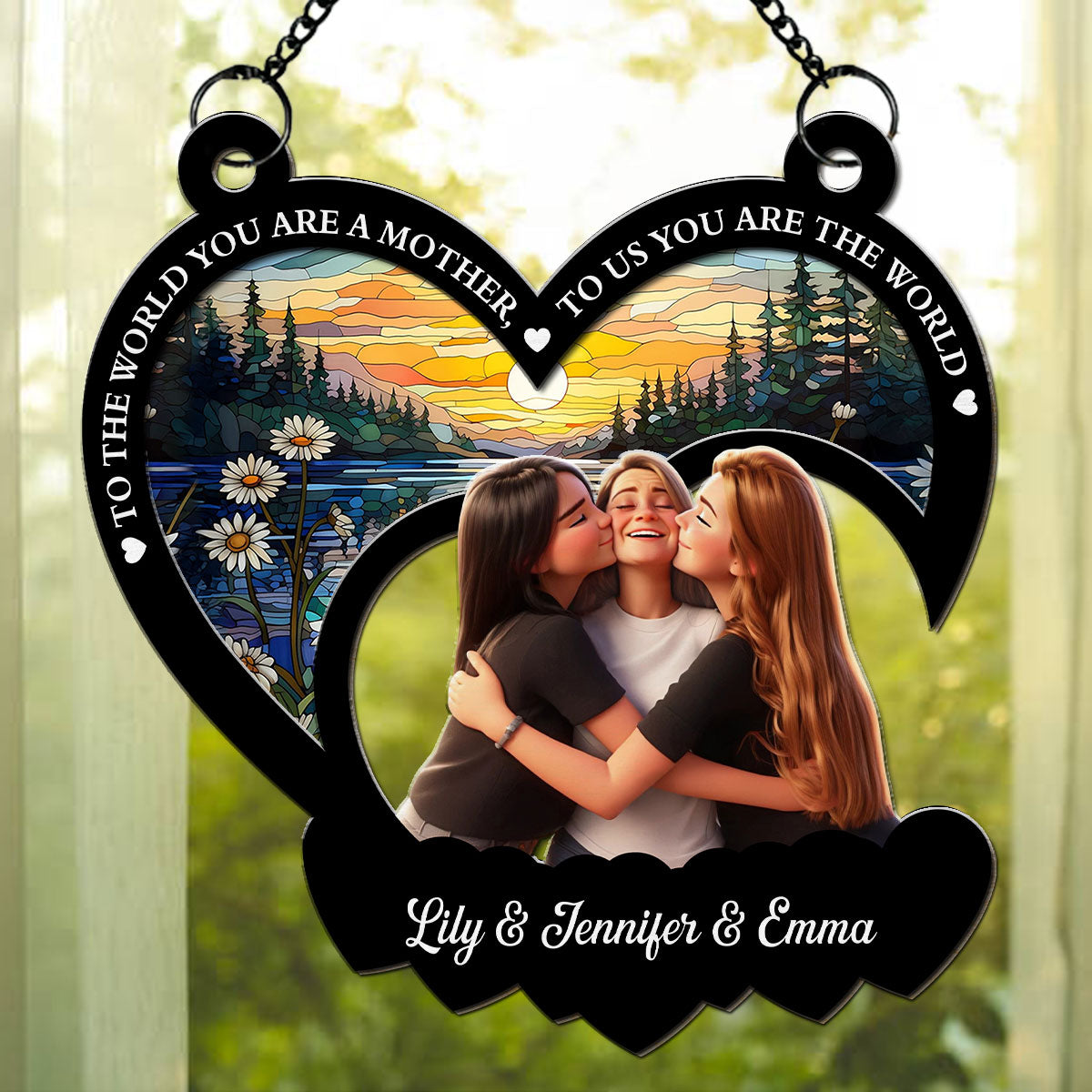 Custom Photo Hanging Decor for Mom Daughter, Mother's Day Birthday Gifts • Mom Means The World To Me - Personalized Suncatcher