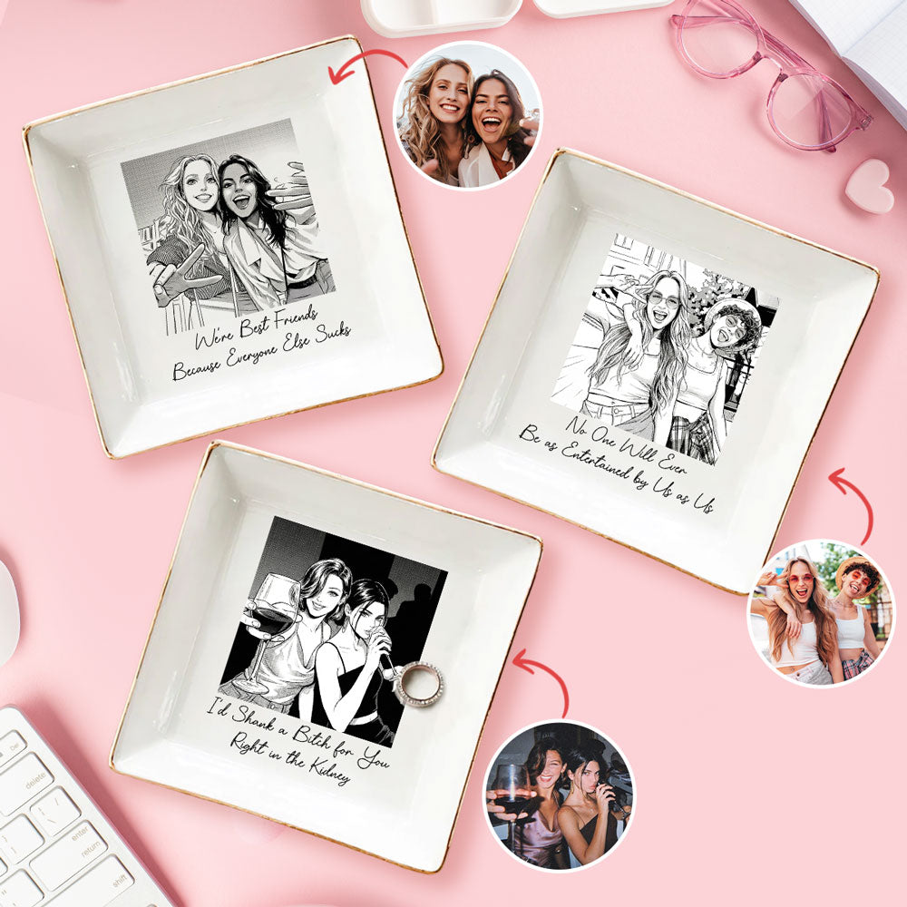 Custom Photo Bestie Trinket Dish, Birthday Christmas Gift For Best Friend • Bestie Photo - Personalized Jewelry Dish